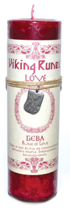 Love pillar candle with Geba Rune pendant Love pillar candle with Geba Rune pendant
